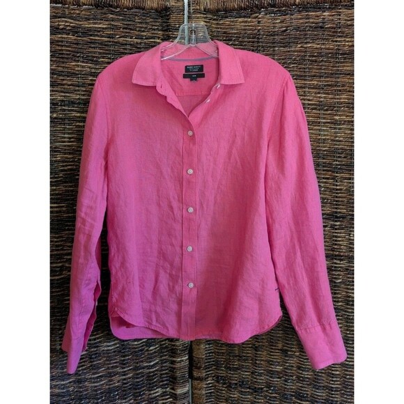 J.Crew Baird Mcnutt 100% Irish Linen Shirt Women's 6 Hot Pink Button Up Slim Fit - Picture 1 of 8